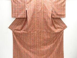 縞に花模様手織り紬着物